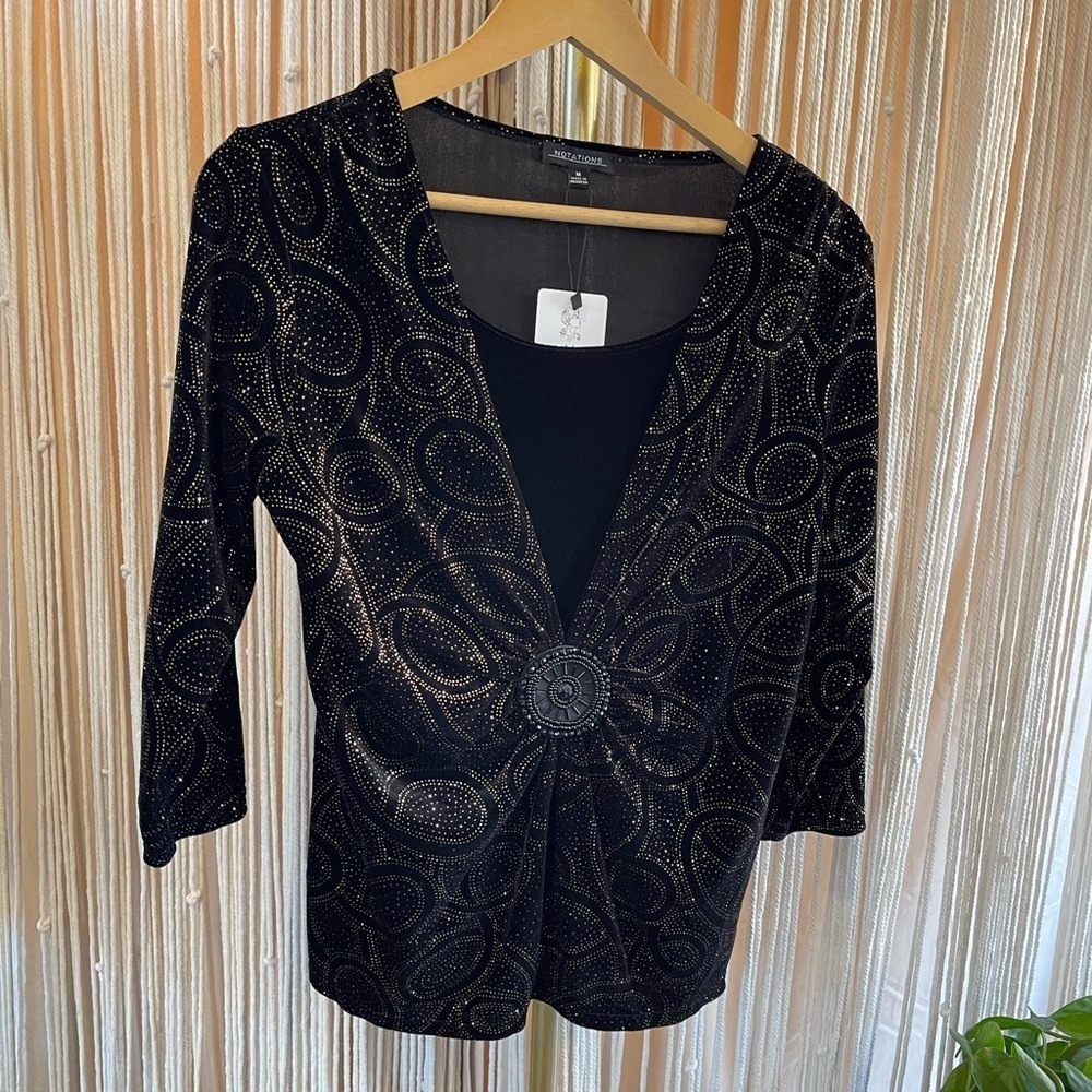 Y2K Notations velvet top faux cardigan set Black & Gold sparkle Medium (M) - Picture 10 of 14